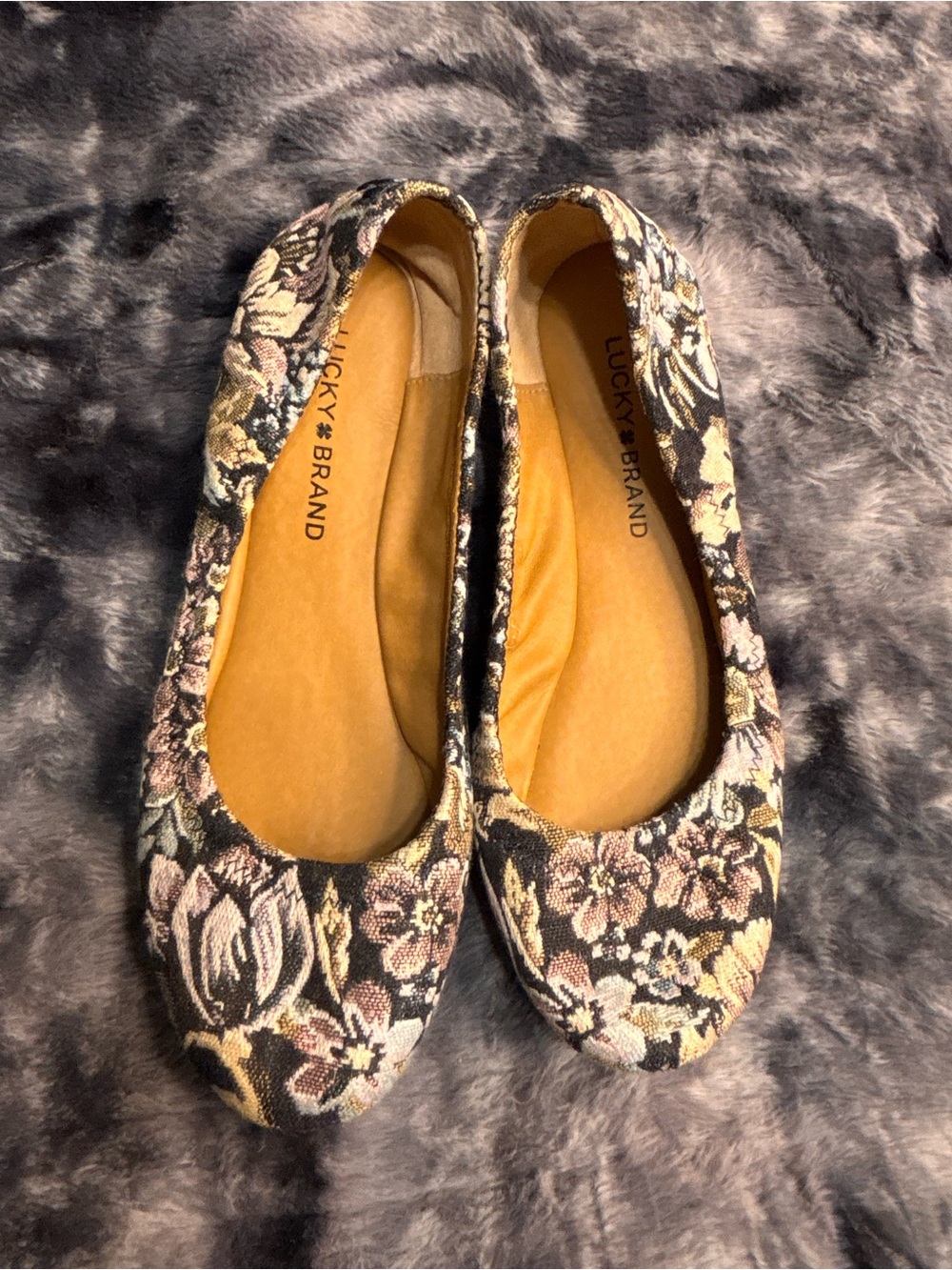 Lucky Brand Black Multi Floral Ballet Flats